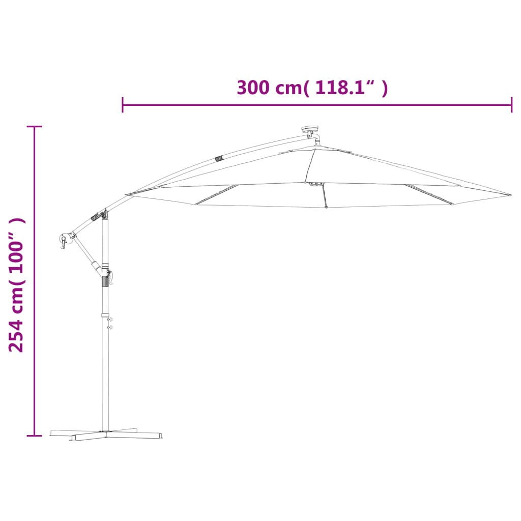 vidaXL Градински чадър с LED осветление стоманен прът 300 см лазурен