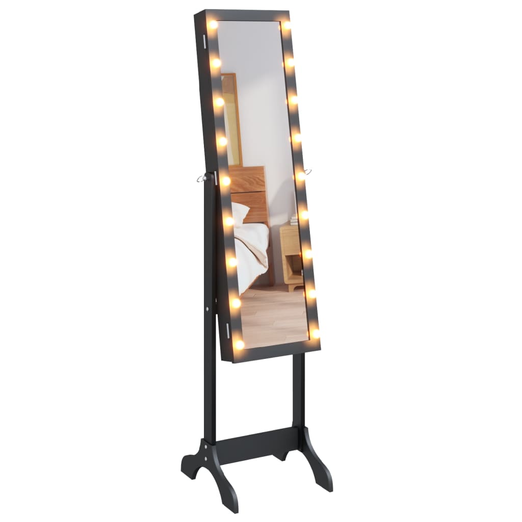vidaXL Стоящо огледало с LED, черно, 34x37x146 см