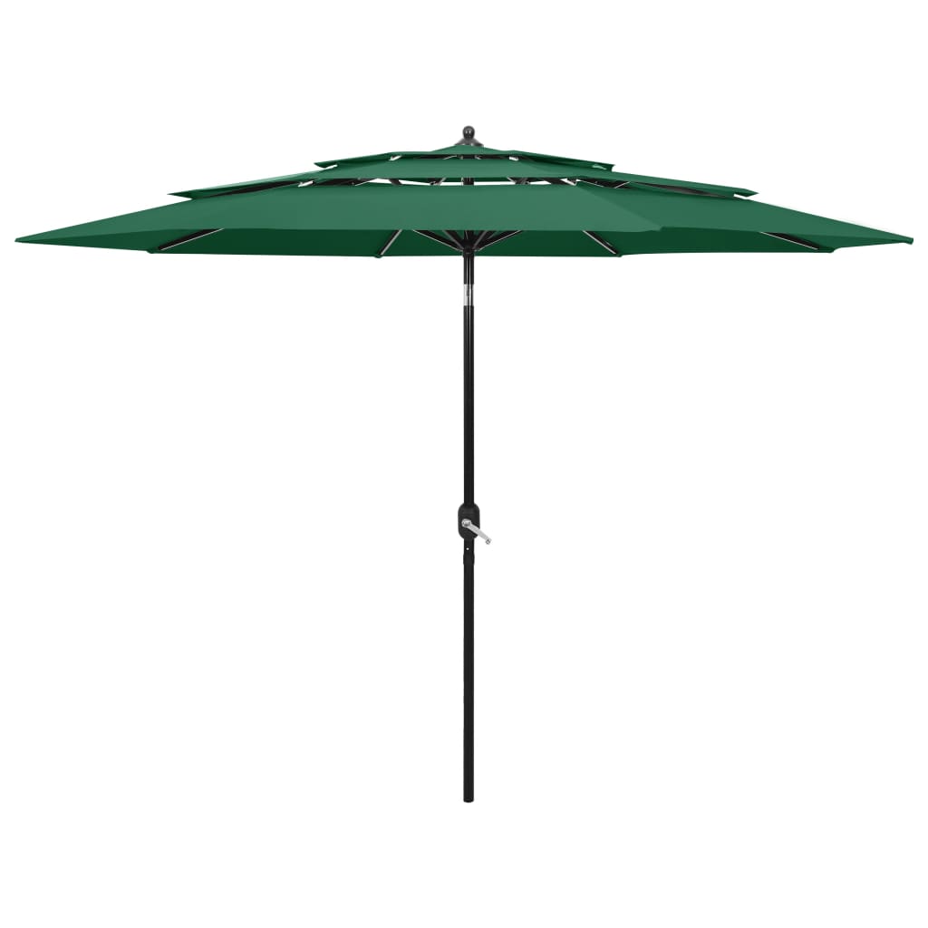 vidaXL Градински чадър на 3 нива с алуминиев прът, зелен, 3 м