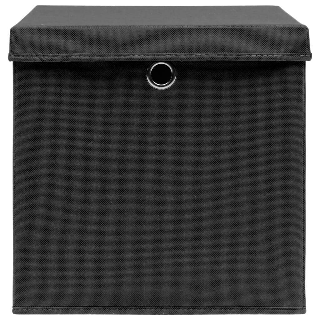 vidaXL Кутии за съхранение с капаци 10 бр 28x28x28 см черни