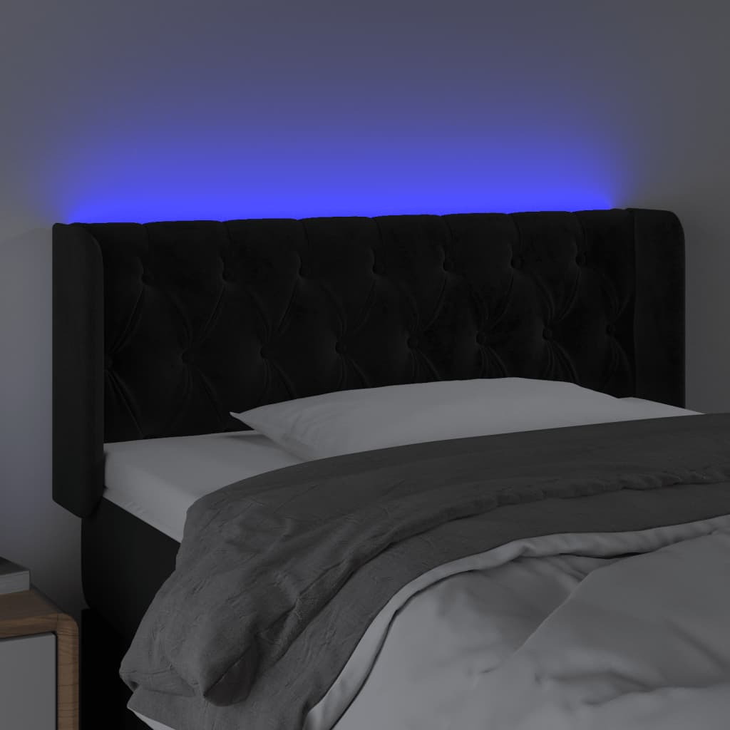 vidaXL LED горна табла за легло, черна, 103x16x78/88 см, кадифе