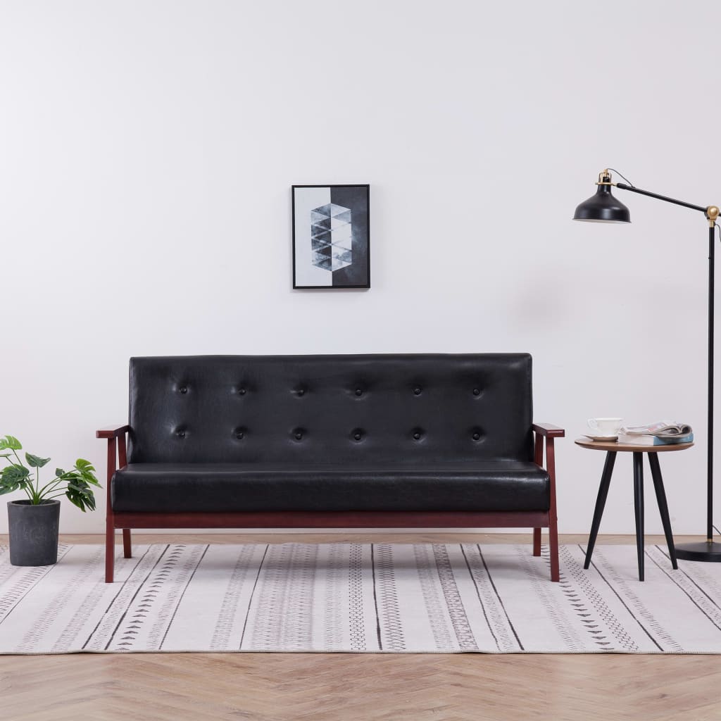 vidaXL 3-местен диван, черен, изкуствена кожа