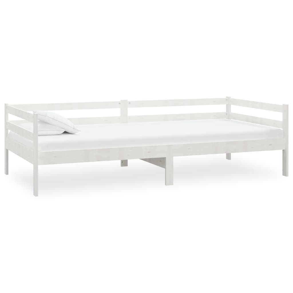 vidaXL Дневно легло с матрак, 90x200 см, бяло, борово дърво масив