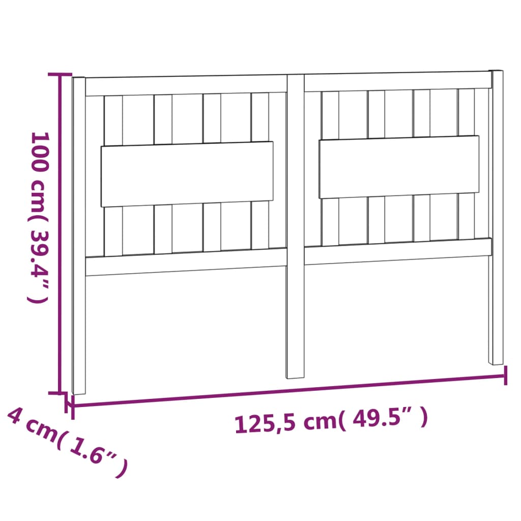 vidaXL Горна табла за легло, черна, 125,5x4x100 см, бор масив