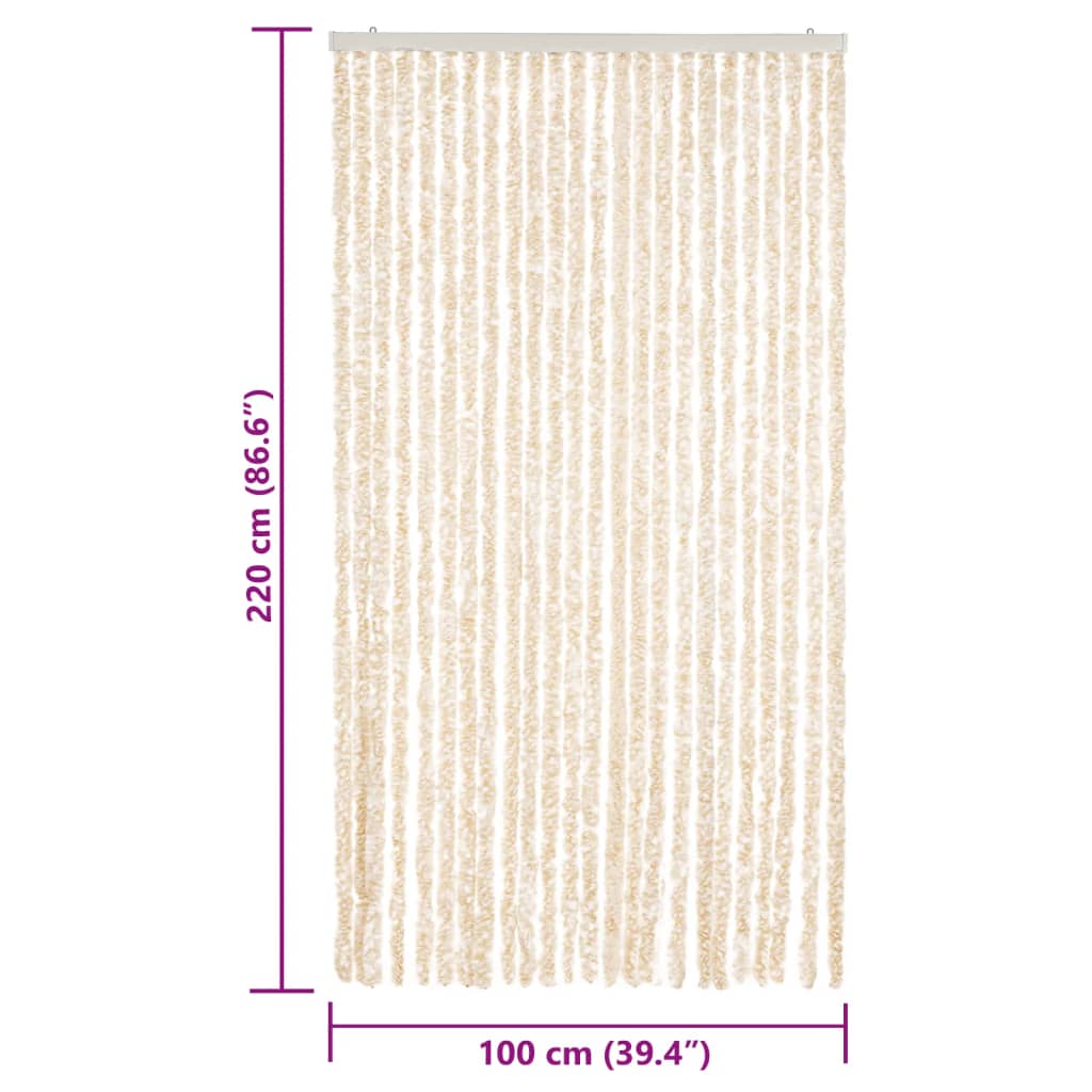 vidaXL Ресни за врата против мухи, бежово и бяло, 100x220 см, шенил