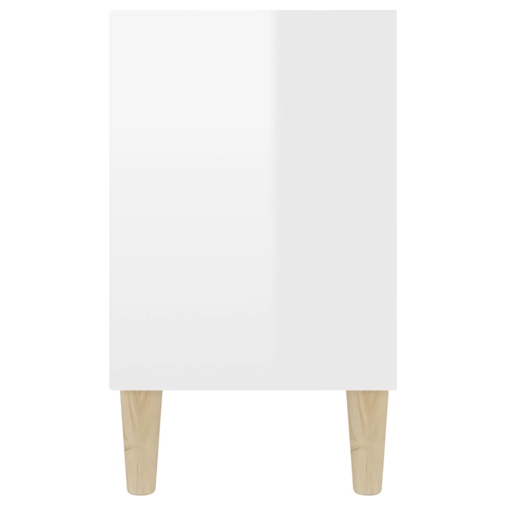 vidaXL ТВ шкаф с крака от дърво масив, бял гланц, 103,5x30x50 см