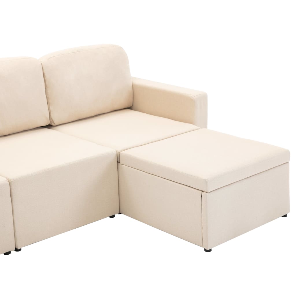 vidaXL 3-местен модулен диван легло, кремав, текстил