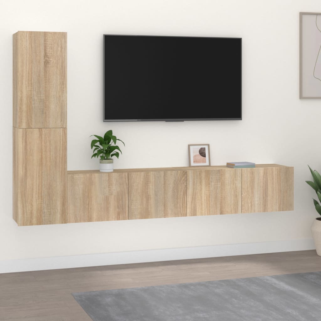 vidaXL Комплект ТВ шкафове от 4 части, сонома дъб, инженерно дърво