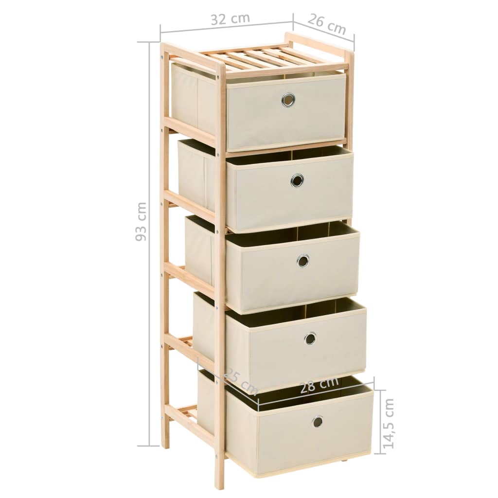 vidaXL Шкаф за съхранение с 5 кошници от текстил, дърво кедър, бежов