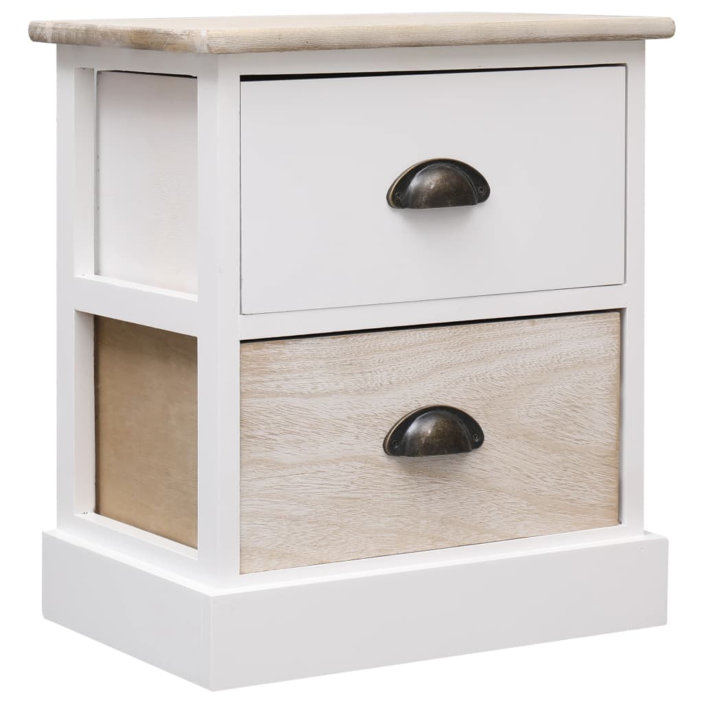 vidaXL Нощно шкафче, бял и естествен цвят, 38x28x45 см, пауловния