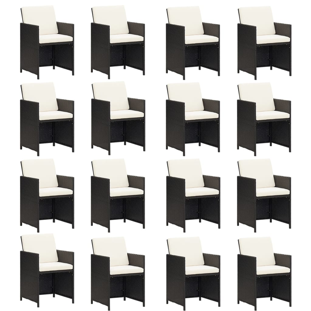 vidaXL Градински комплект с възглавници 17 части полиратан черен