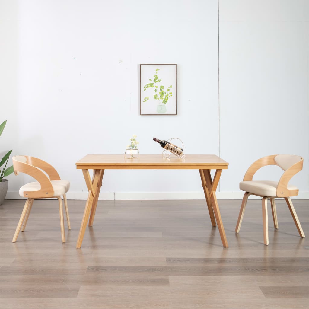 vidaXL Трапезни столове, 2 бр, кремави, извито дърво и изкуствена кожа
