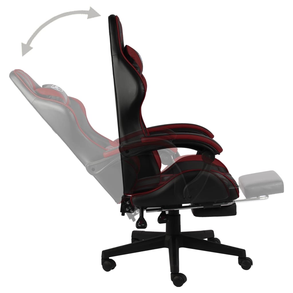 vidaXL Геймърски стол с подложка черно/виненочервено изкуствена кожа