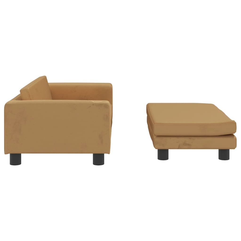 vidaXL Детски диван с табуретка за крака, кафяв, 100x50x30 см, кадифе
