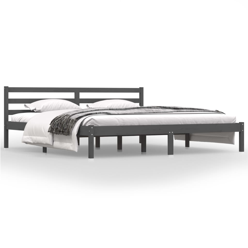 vidaXL Рамка за легло, бор масив, 180x200 см, сива, Super King