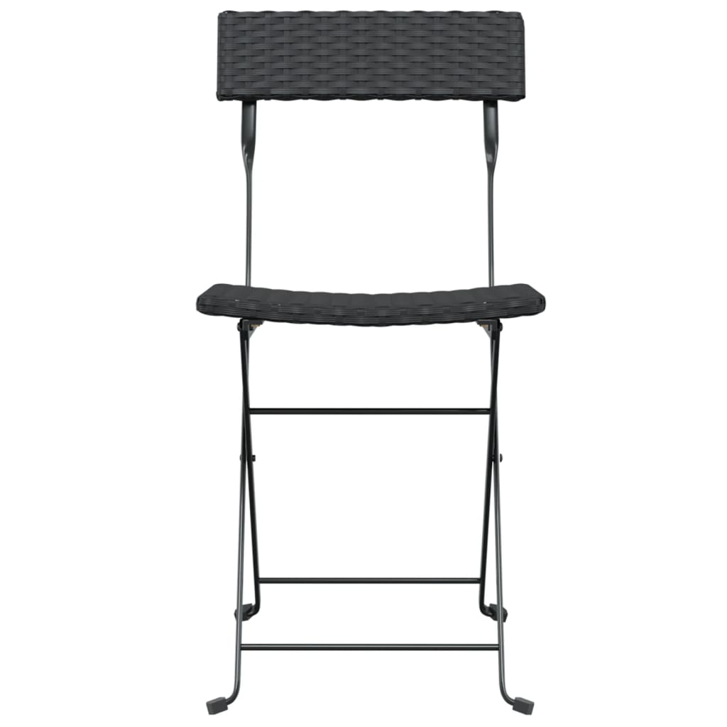 vidaXL Сгъваеми бистро столове, 2 бр, черни, полиратан и стомана