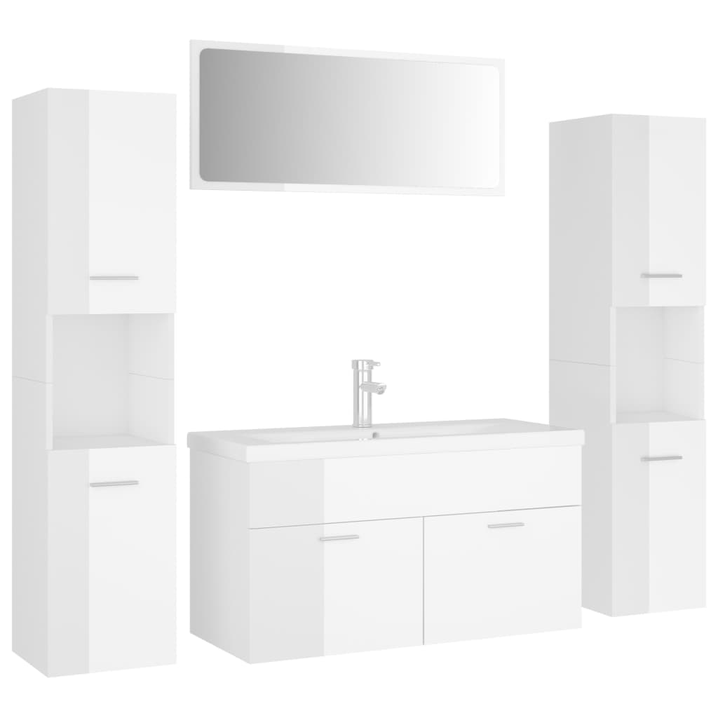 vidaXL Комплект мебели за баня, бял гланц, ПДЧ
