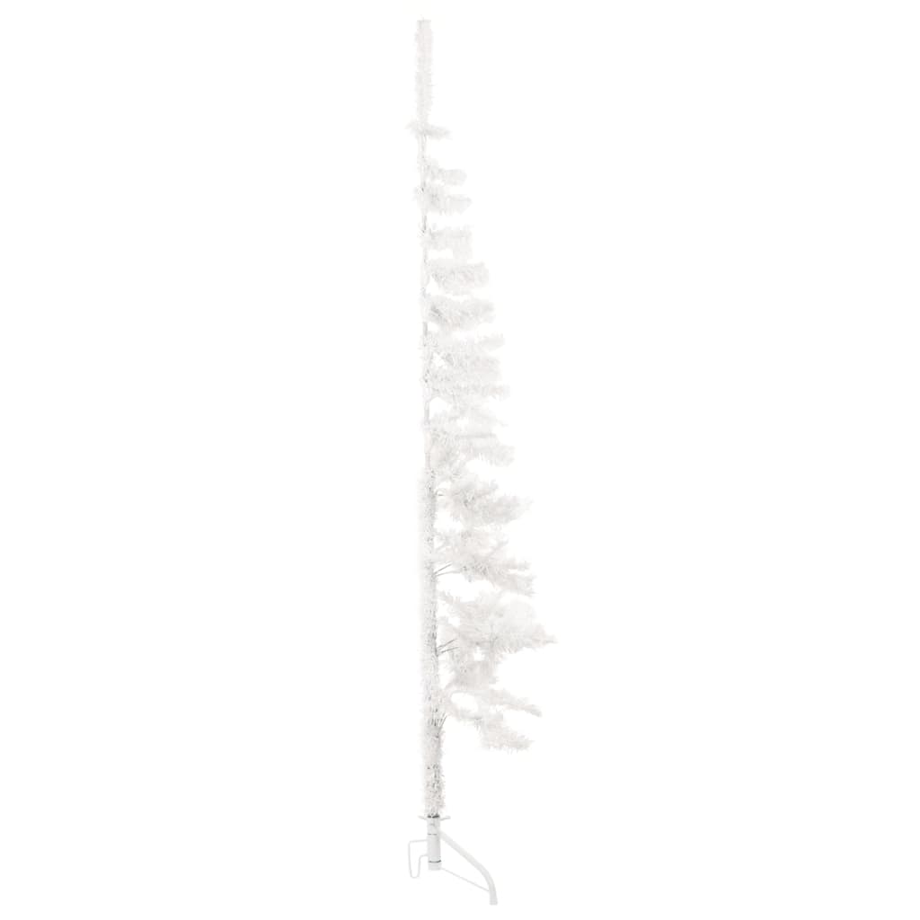 vidaXL Тънка изкуствена половин коледна елха със стойка бяла 150 см