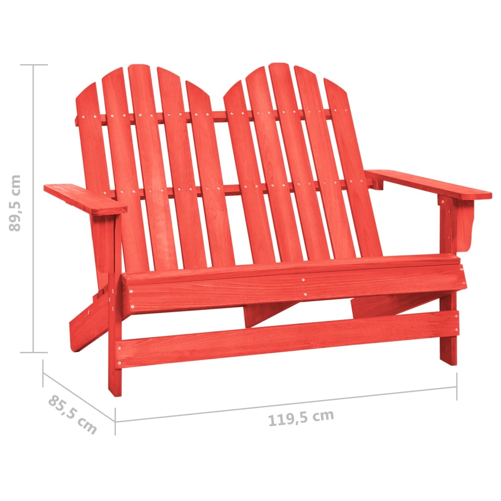vidaXL 2-местен градински стол "Адирондак", чам масив, червен