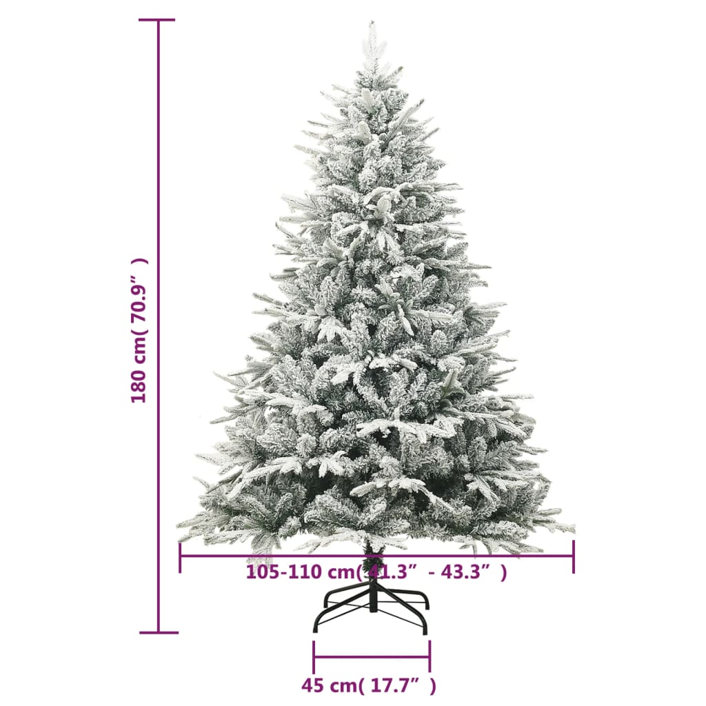 vidaXL Изкуствена елха с LED, топки и флокиран сняг, 180 см, PVC и PE