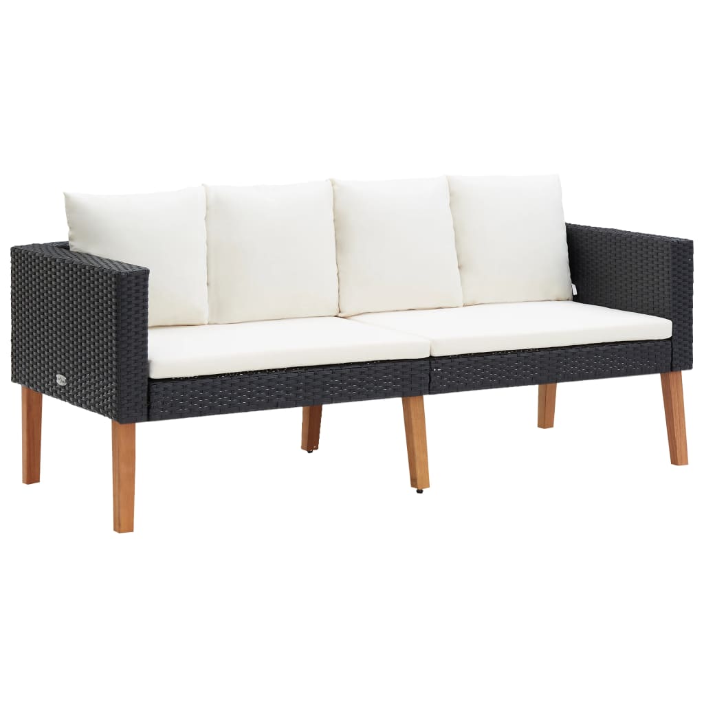 vidaXL 2-местен градински диван с възглавници, полиратан, черен