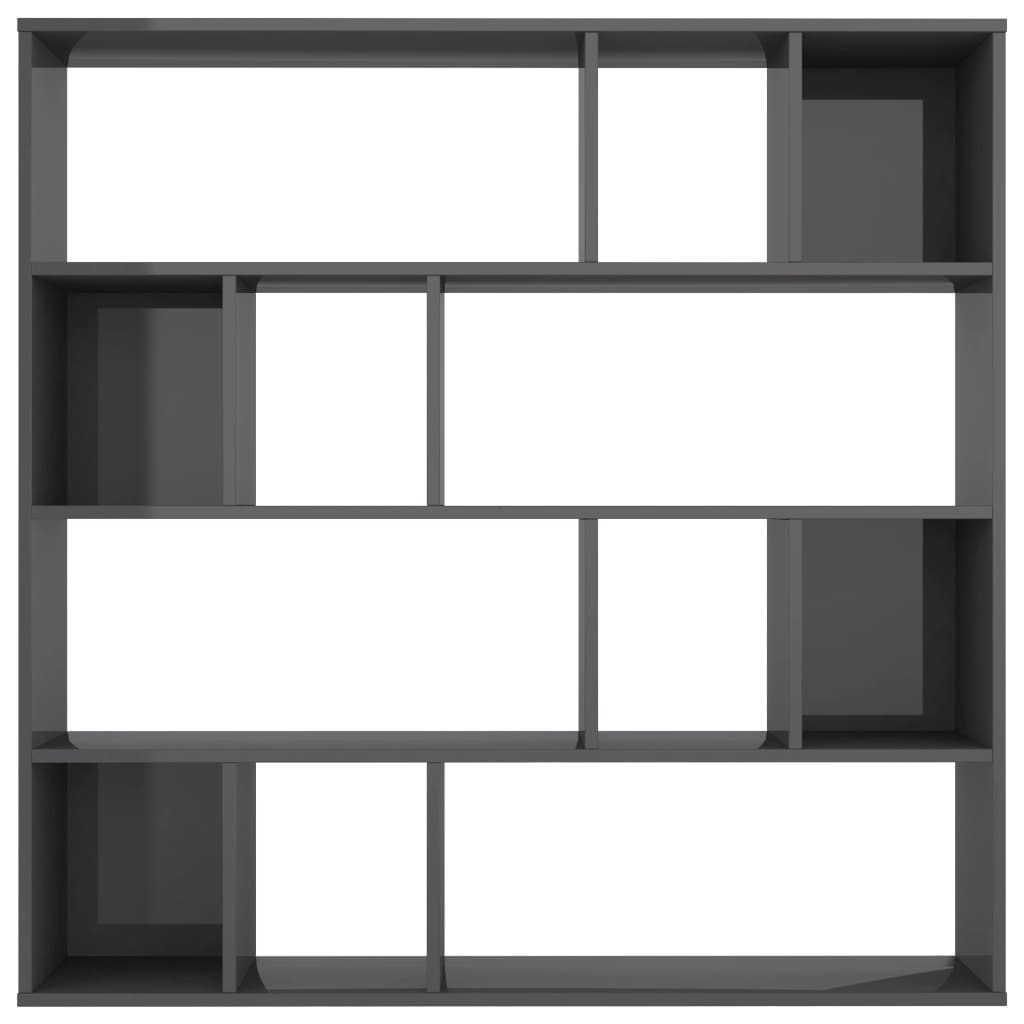 vidaXL Разделител за стая/библиотека, сив гланц, 110x24x110 см, ПДЧ