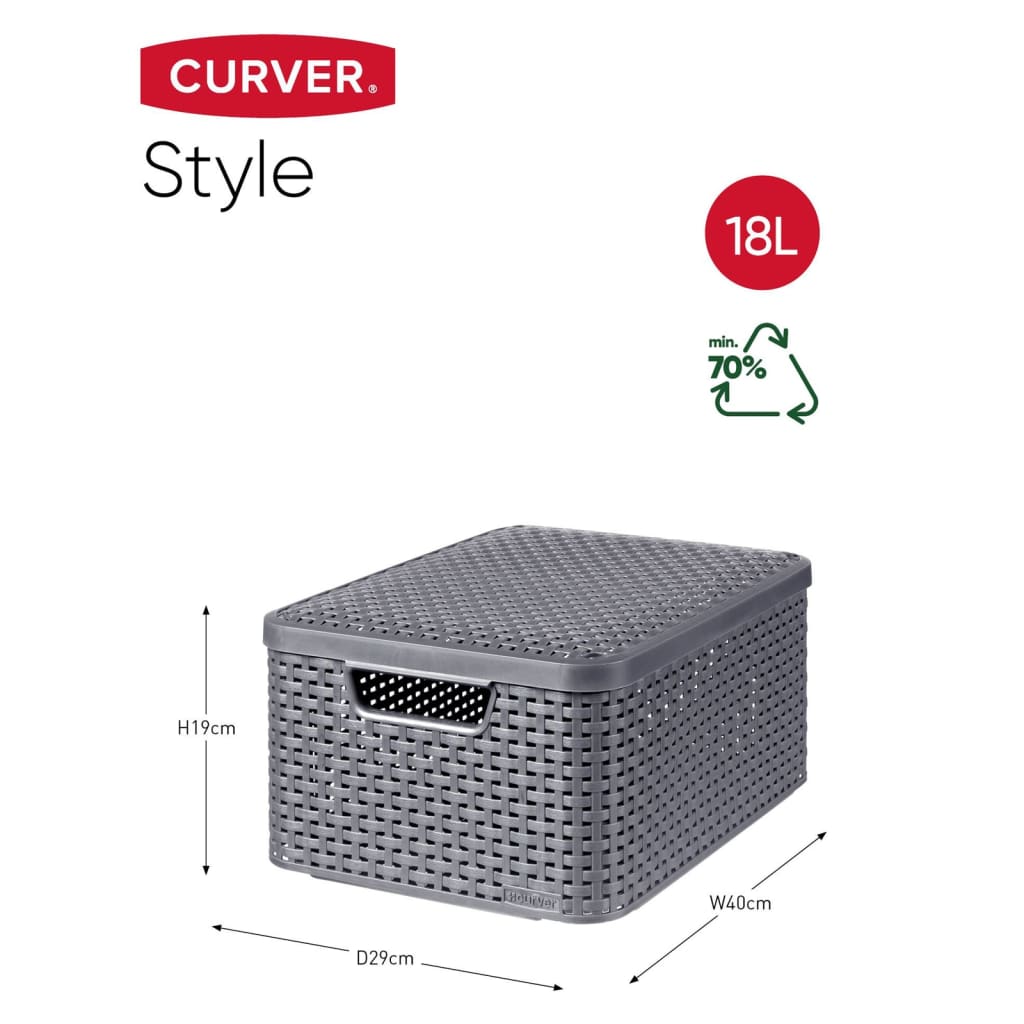 Curver Кутия за съхранение с капак "Style" M 18 л сребрист металик