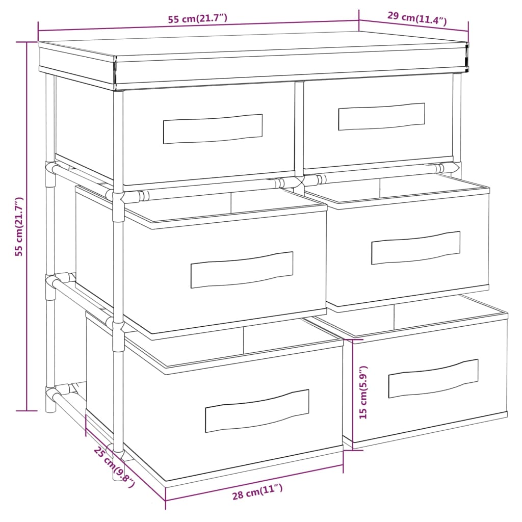vidaXL Шкаф за съхранение с 6 чекмеджета, 55x29x55 см, черна стомана