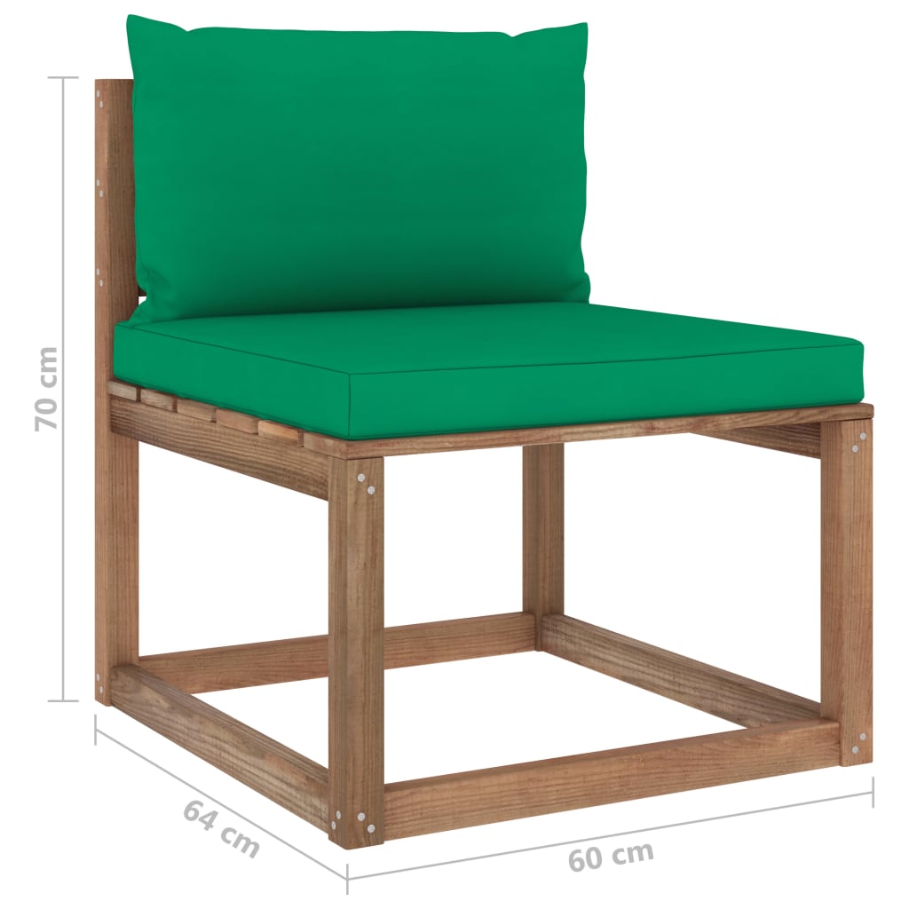 vidaXL Градински палетен среден диван със зелени възглавници