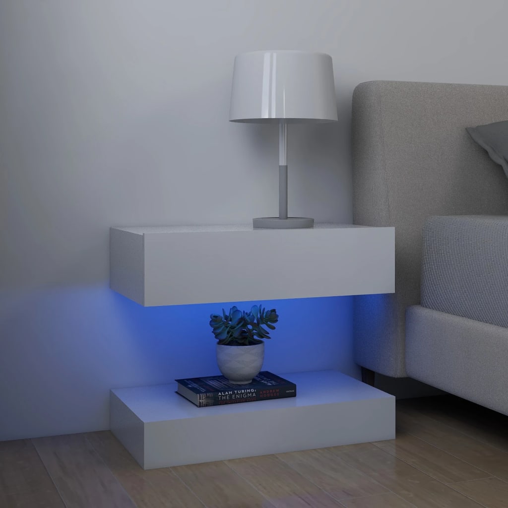 vidaXL LED нощни шкафчета, 2 бр, бели, 60x35 см, инженерно дърво