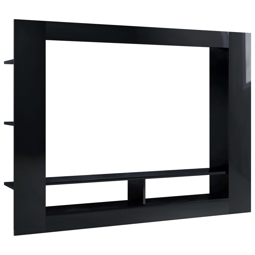 vidaXL ТВ шкаф, черен силен гланц, 152x22x113 см, ПДЧ