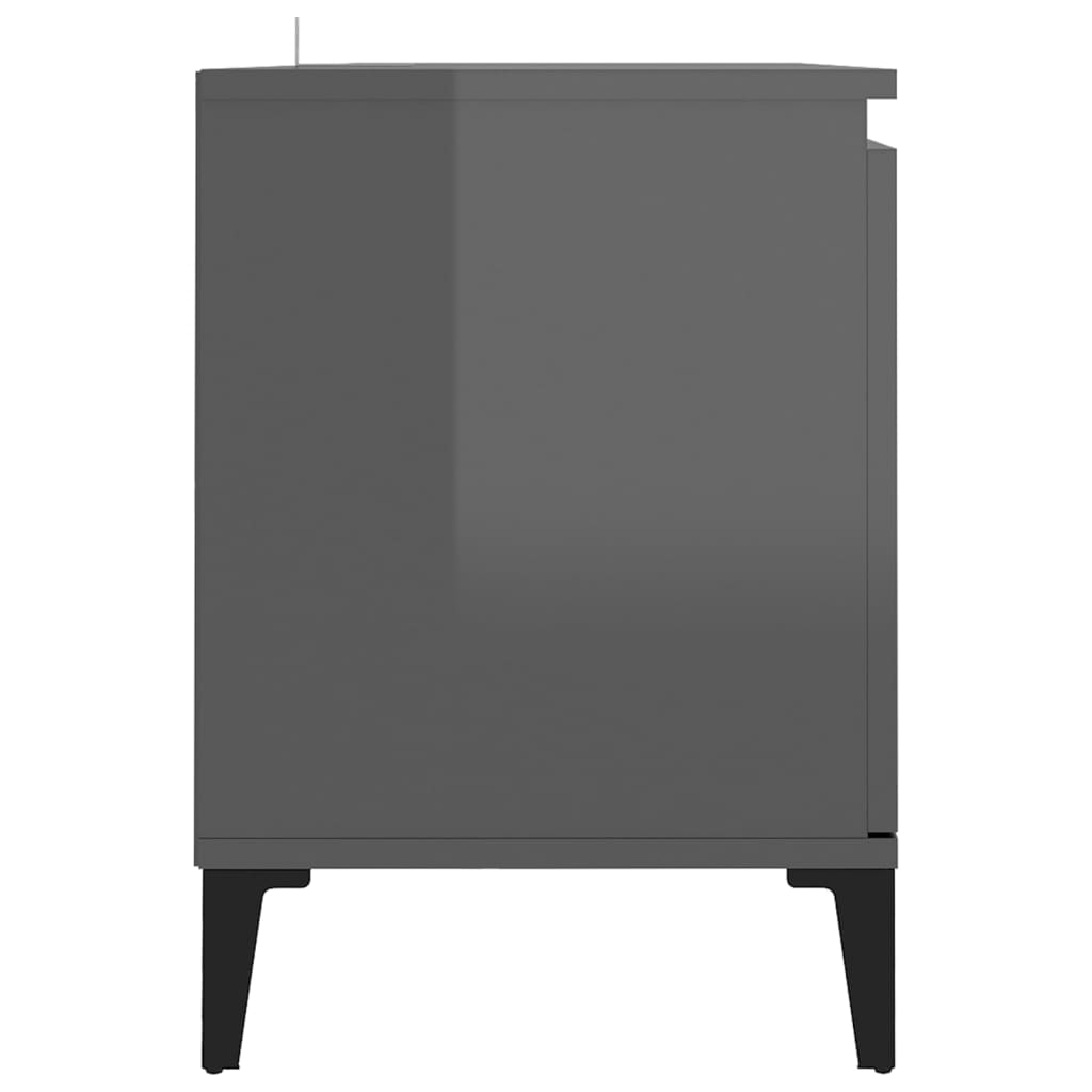 vidaXL ТВ шкаф с метални крака, сив гланц, 103,5x35x50 см
