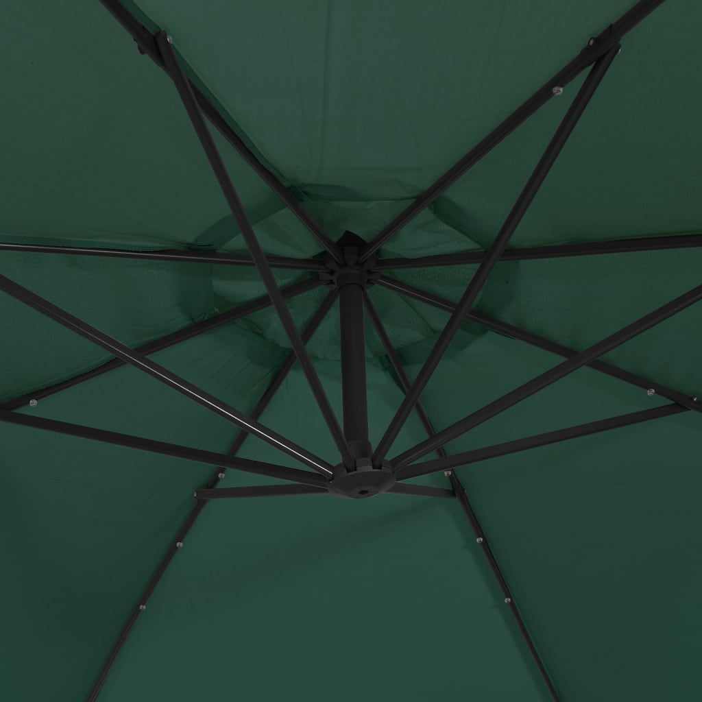 vidaXL Градински чадър с LED осветление метален прът 350 см зелен