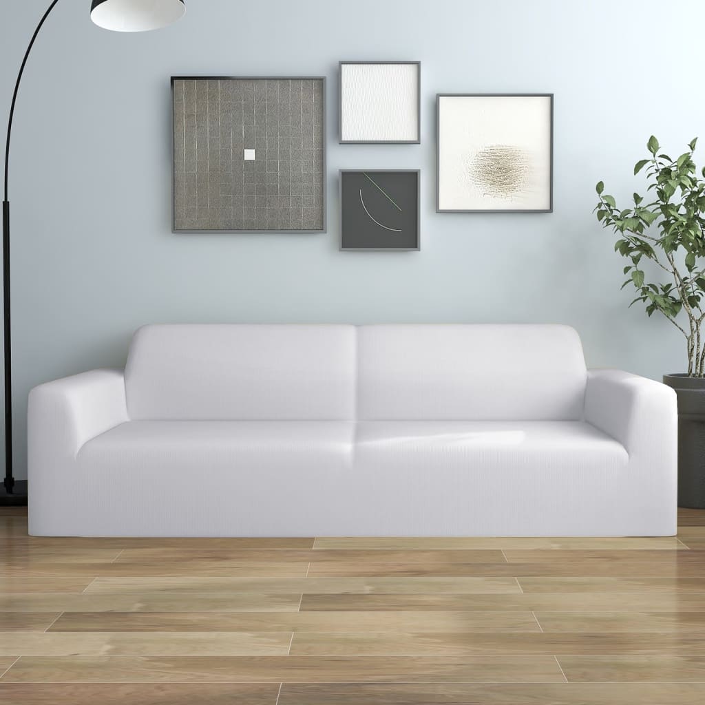 vidaXL Разтеглив калъф за 3-местен диван, бял, полиестерно жарсе