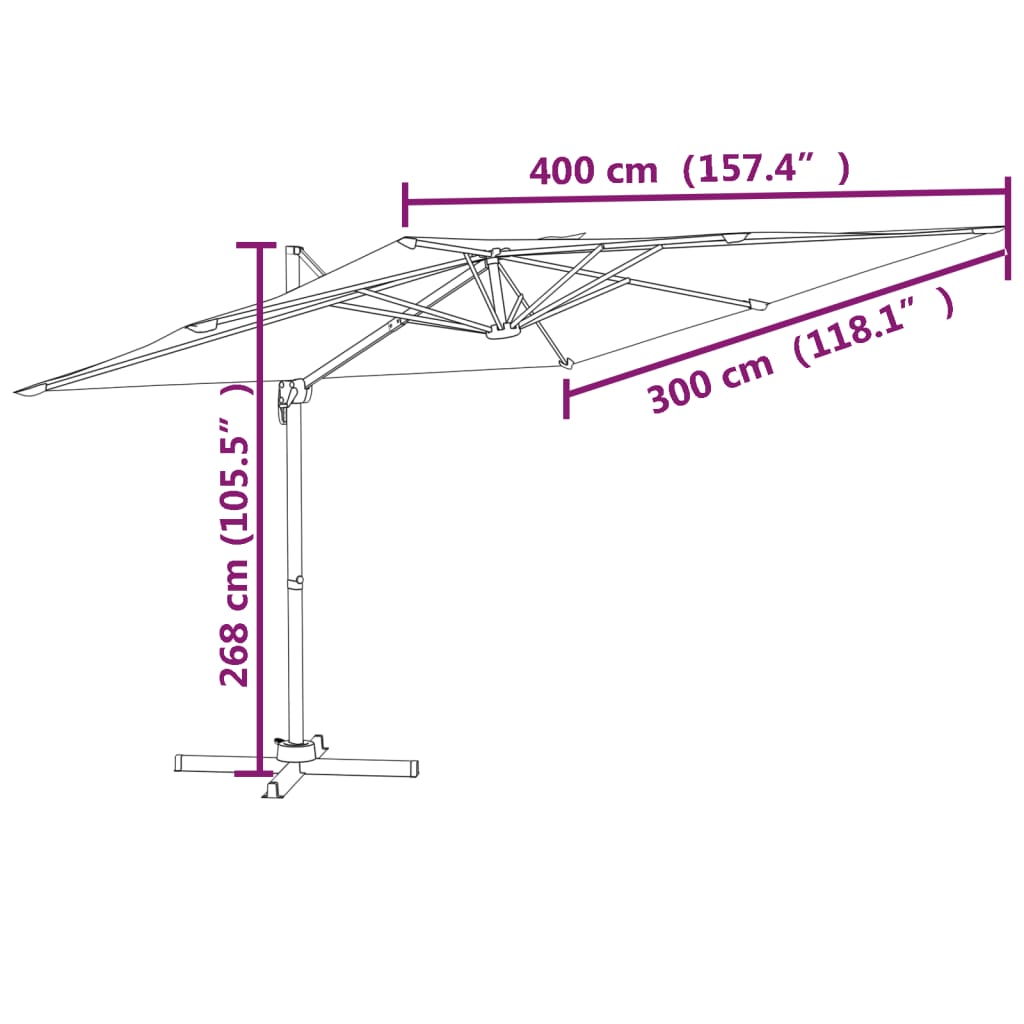 vidaXL Конзолен чадър с алуминиев прът, теракота, 400x300 см