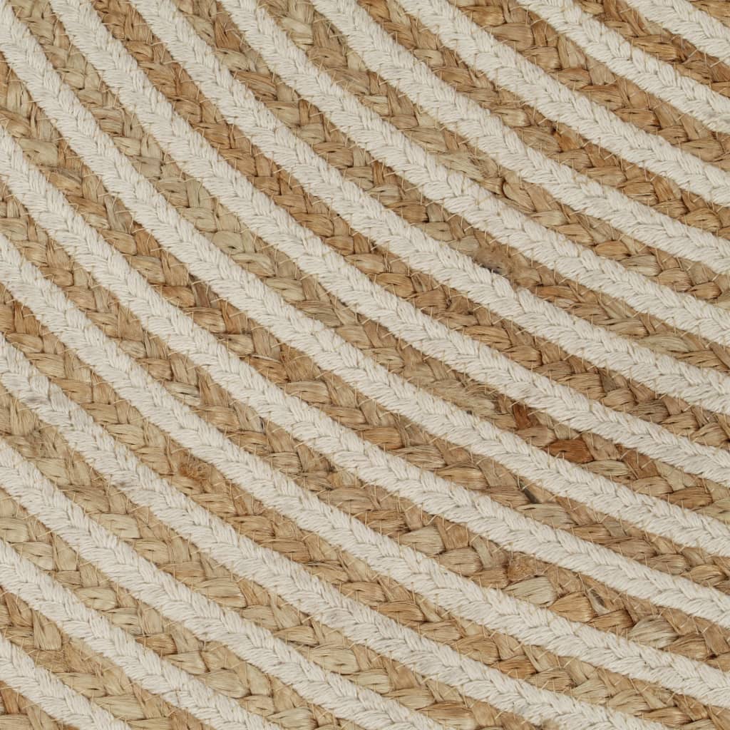 vidaXL Ръчно тъкан килим от юта, дизайн на спирали, бял, 150 см