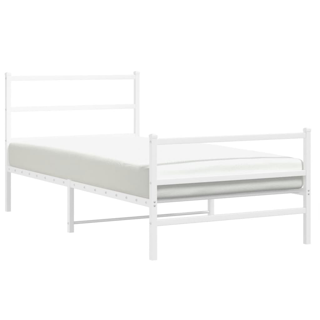 vidaXL Метална рамка за легло с горна и долна табла, бяла, 100x200 см