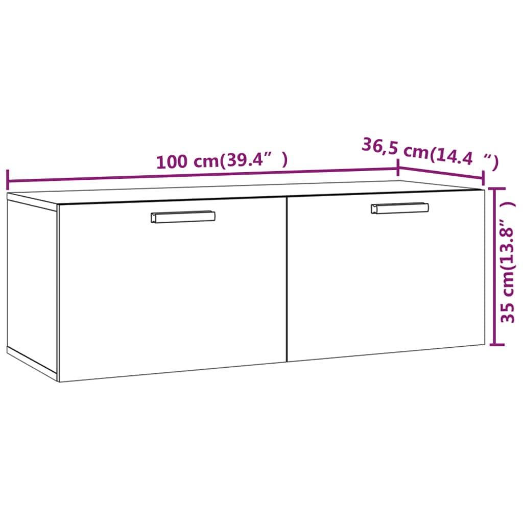 vidaXL Стенен шкаф, бетонно сив, 100x36,5x35 см, инженерно дърво