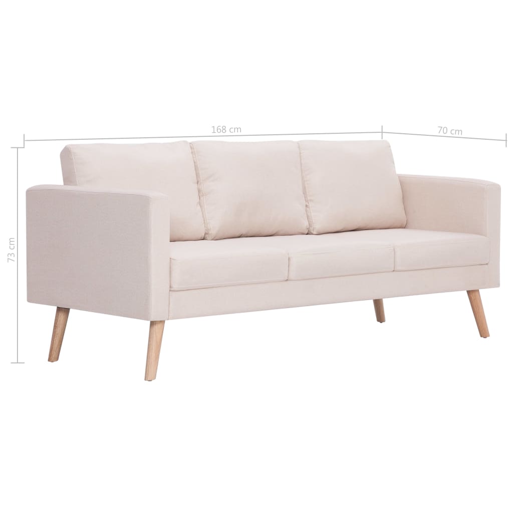 vidaXL 3-местен диван, текстил, кремав