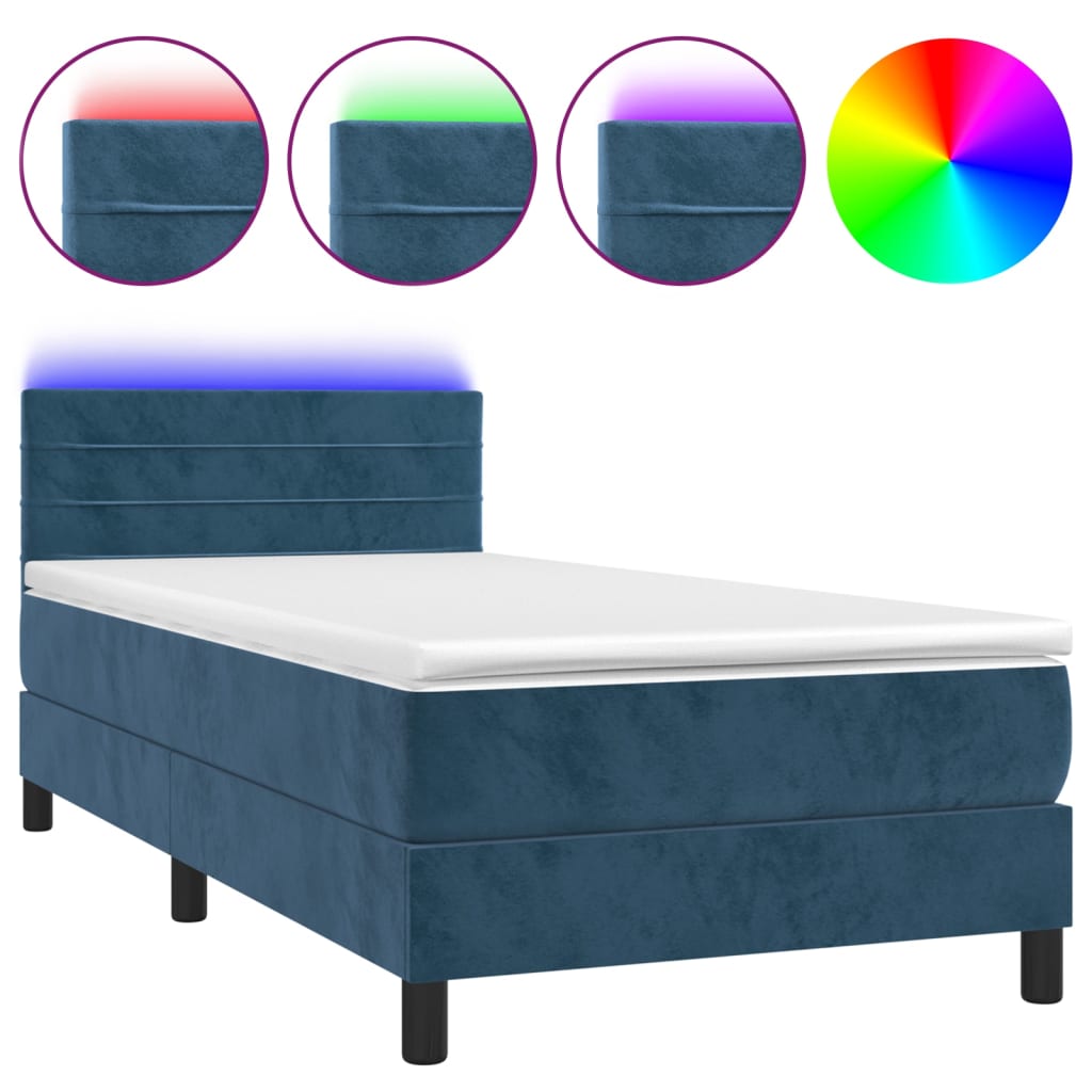 vidaXL Боксспринг легло с матрак и LED, тъмносиньо, 100x200 см, кадифе