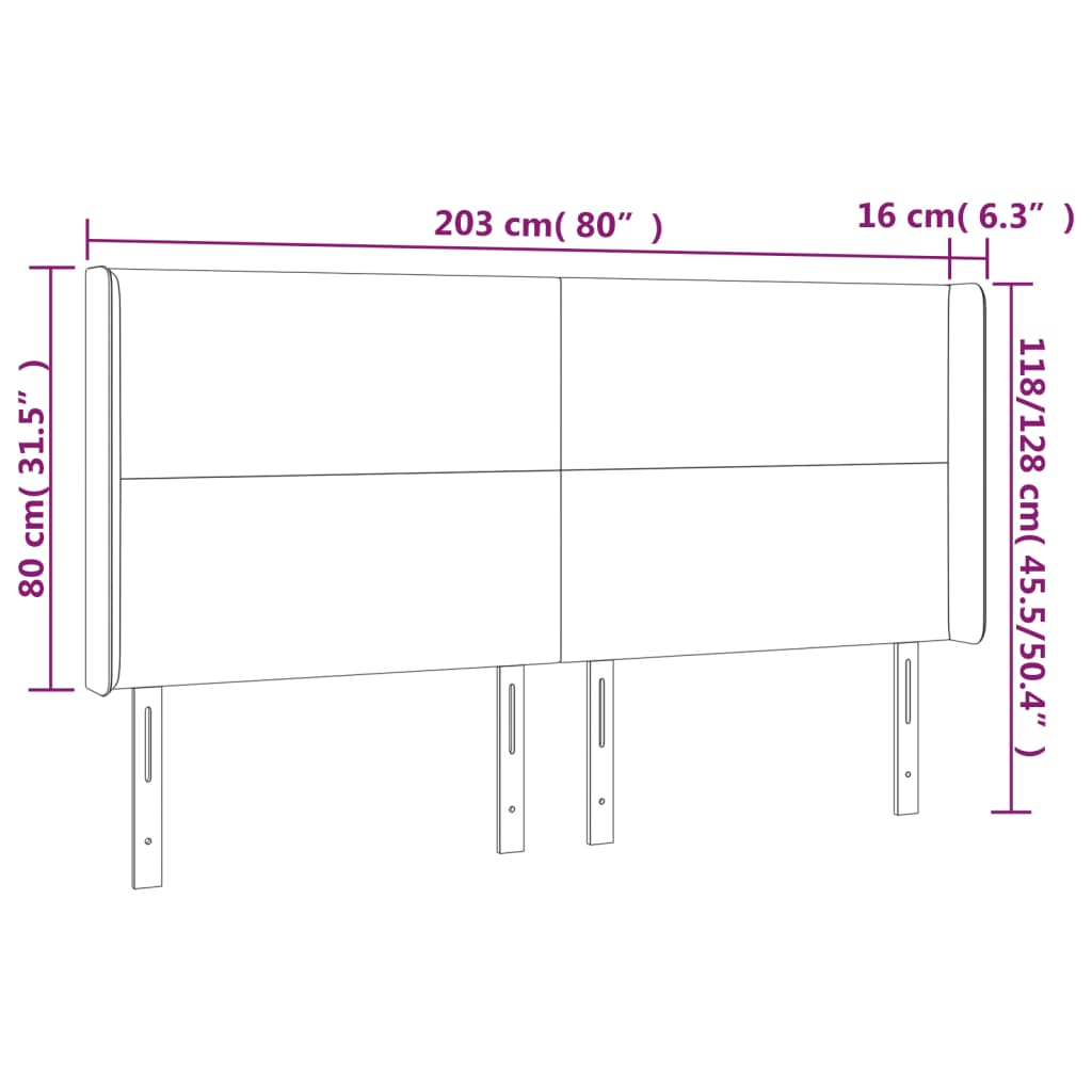 vidaXL LED горна табла за легло, розова, 203x16x118/128 см, кадифе