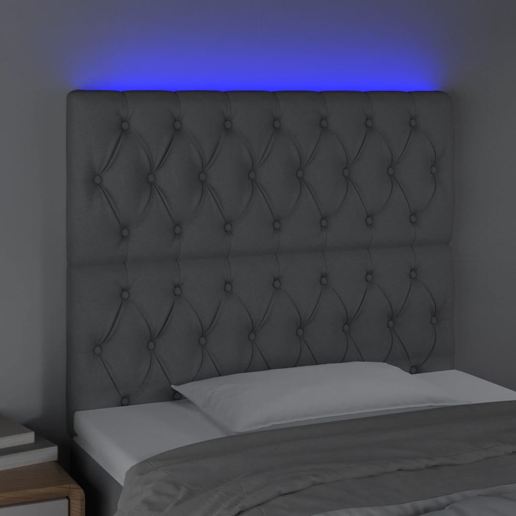 vidaXL LED горна табла за легло, светлосива, 90x7x118/128 см, плат