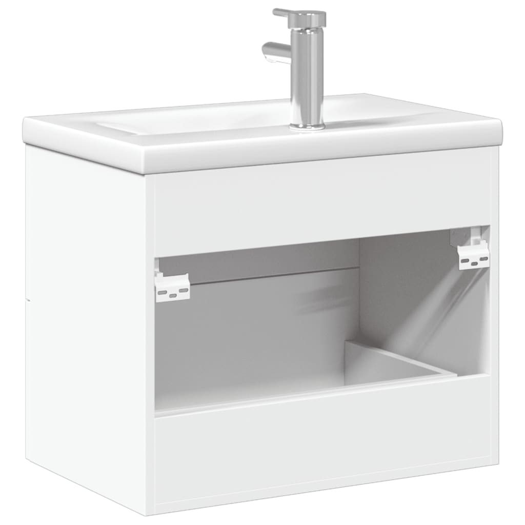 vidaXL Шкаф за мивка за баня с вградена мивка, бял