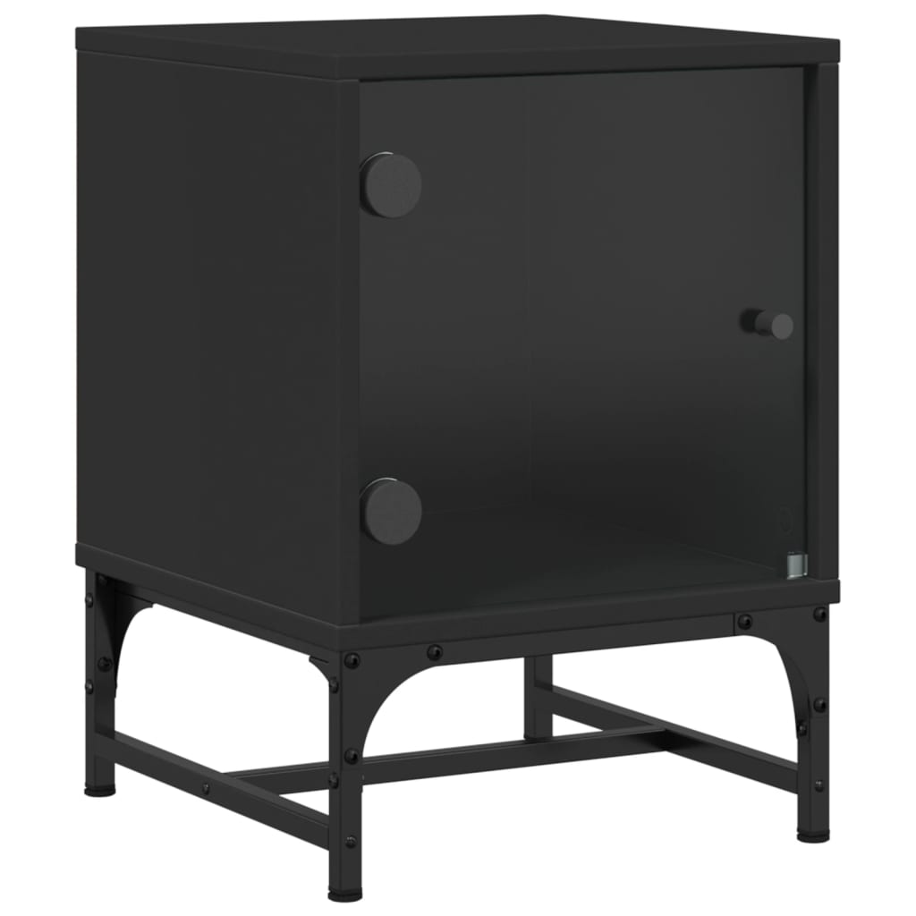 vidaXL Нощно шкафче със стъклена врата черно 35x37x50 см