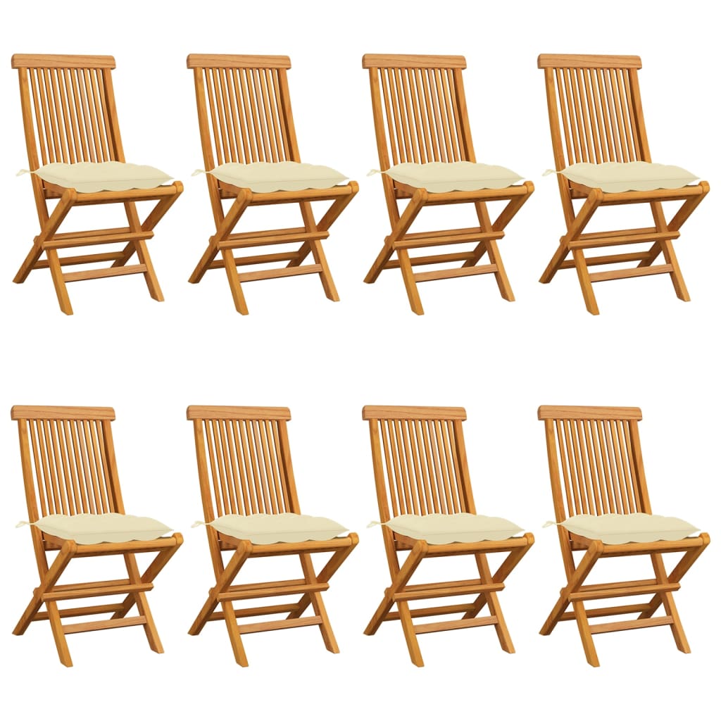 vidaXL Градински столове с кремавобели възглавници 8 бр тик масив