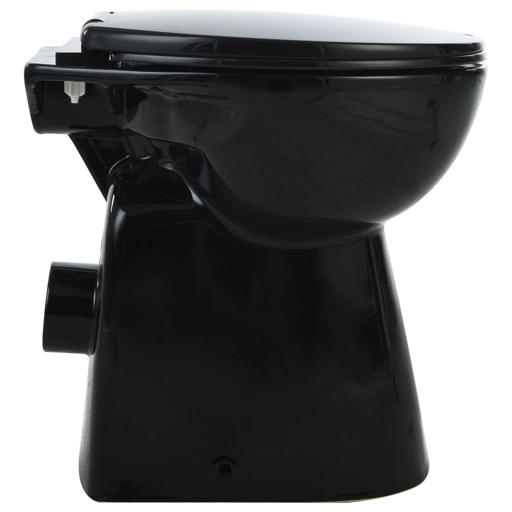 vidaXL Висока тоалетна без ръб плавно затваряне +7 см керамика черна