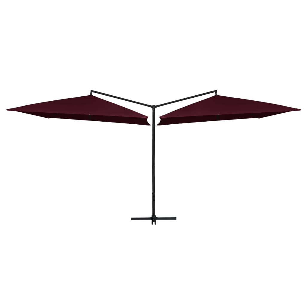vidaXL Двоен чадър със стоманен прът, 250x250 см, бордо червен