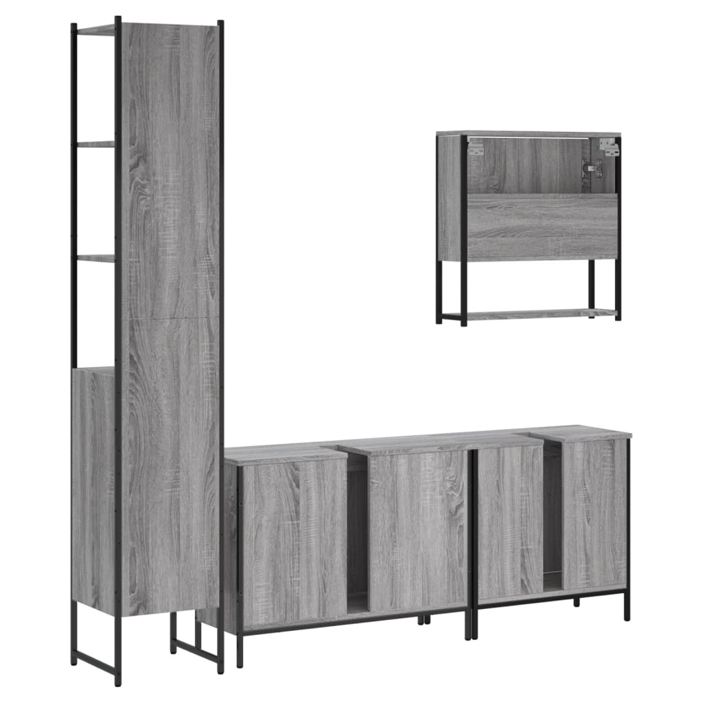 vidaXL Комплект мебели за баня от 4 части сив сонома инженерно дърво