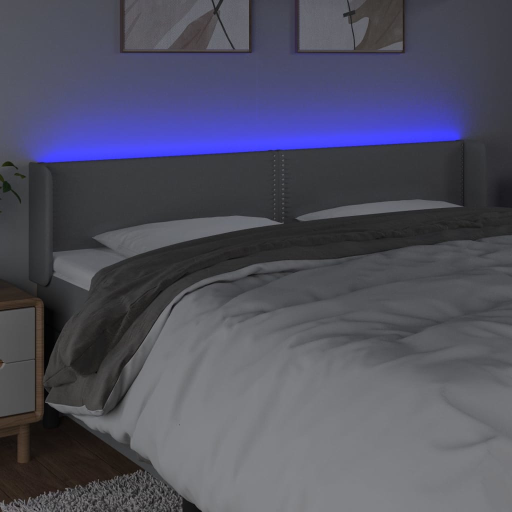 vidaXL LED горна табла за легло, светлосива, 183x16x78/88 см, плат