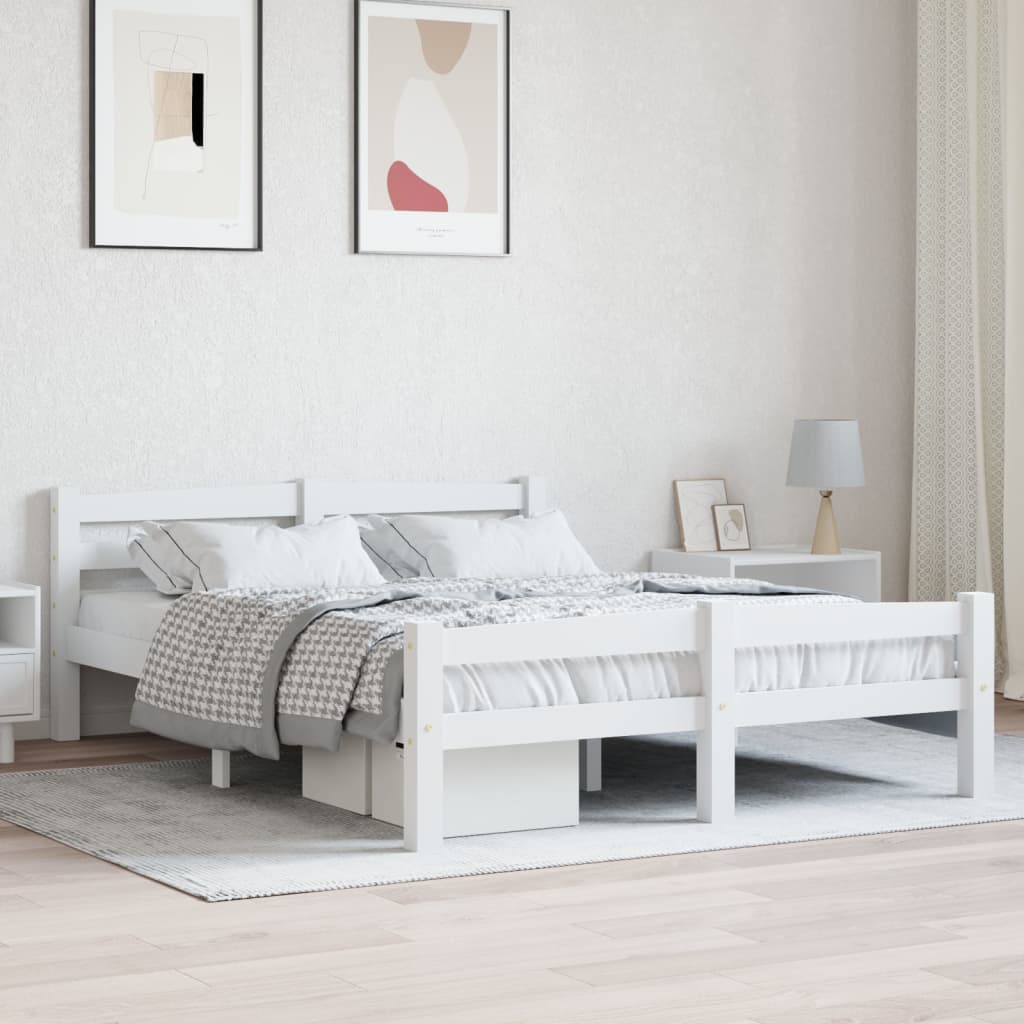vidaXL Рамка за легло, бяла, борова дървесина масив, 140x200 cм